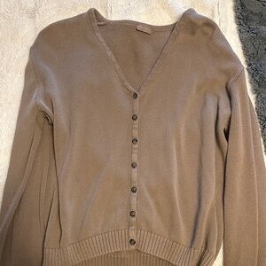 Brandy Melville Taupe V-Neck Button-Up Cardigan